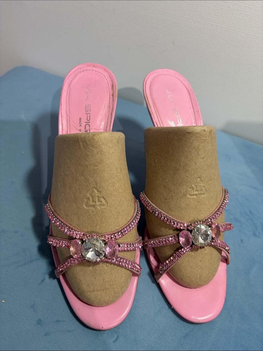 Via Spiga Pink Christal Rhinestone Strappy Heeled Slide Sandals - Size 8M